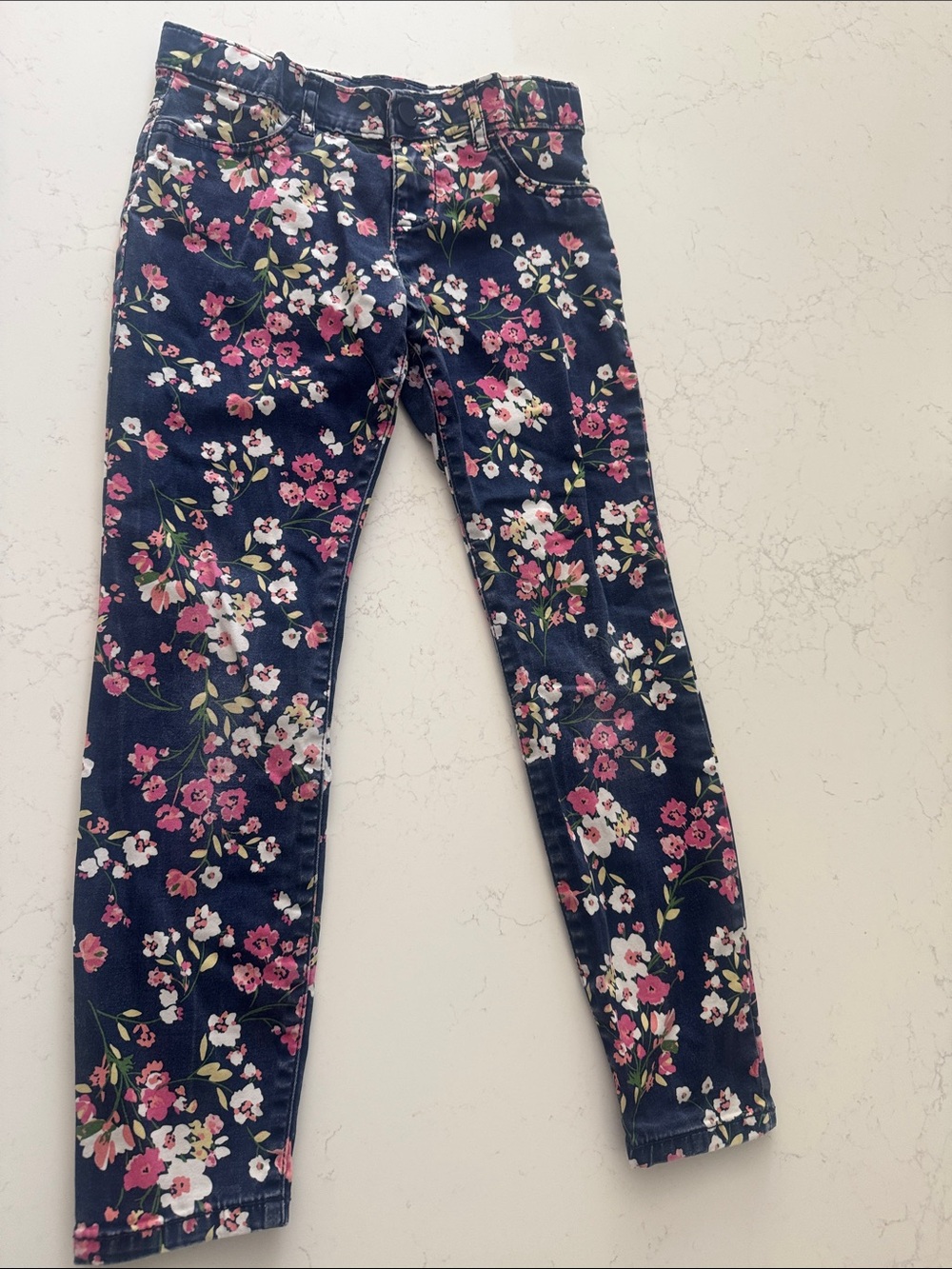 Children's Place Girls Navy Floral Stretch Jeans